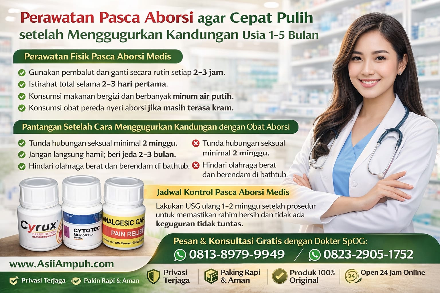 Perawatan Pasca Aborsi agar Cepat Pulih setelah Menggugurkan Kandungan Usia 1-5 Bulan
